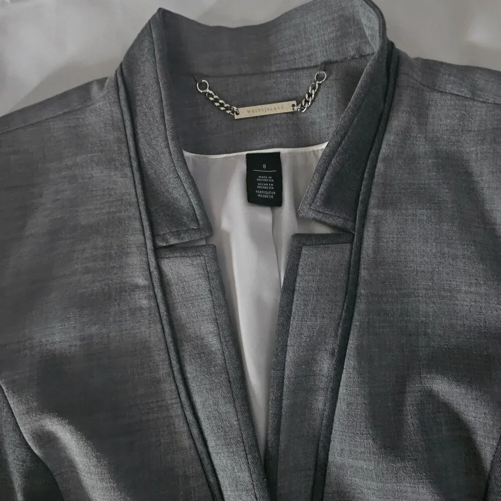 White House Black Market Women's Gray Wool Blend Contrast Panel Suit Jacket Sz 8 - Picture 12 of 14